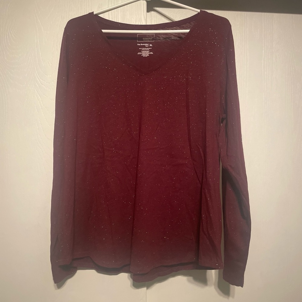 Sonoma Deep Red Sparkle Long Sleeve Top